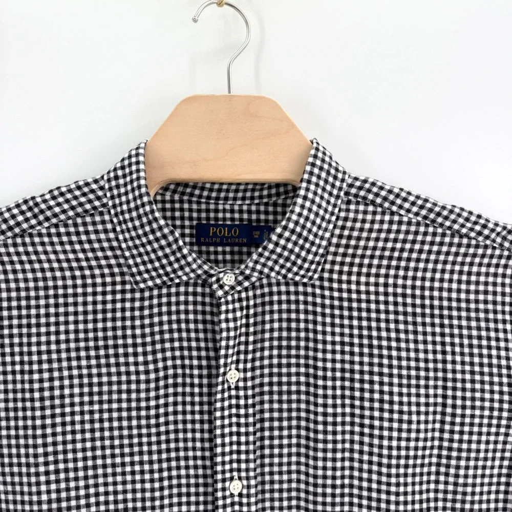 Polo Ralph Lauren Gingham Linen Shirt 3XB Big Linen Black White Preppy Style